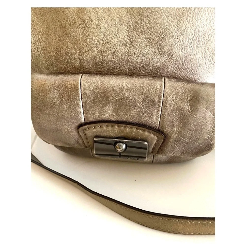 Coach vintage metallic gray silver distressed leather crossbody handbag